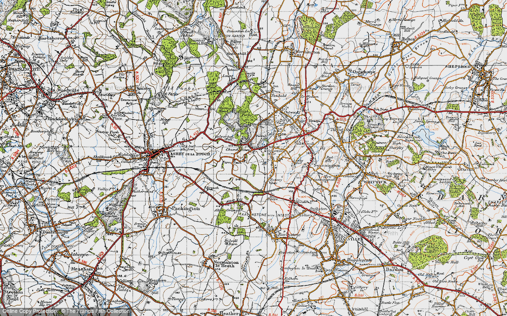 Old Map of Historic Map covering Coleorton Hall in 1946
