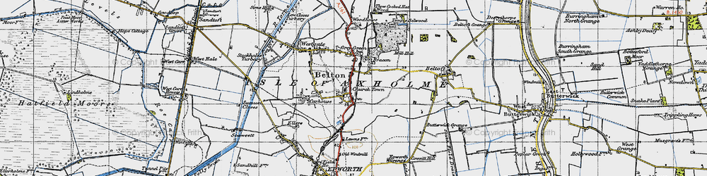 Old map of Church Town in 1947