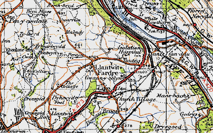 Old map of Church Village in 1947