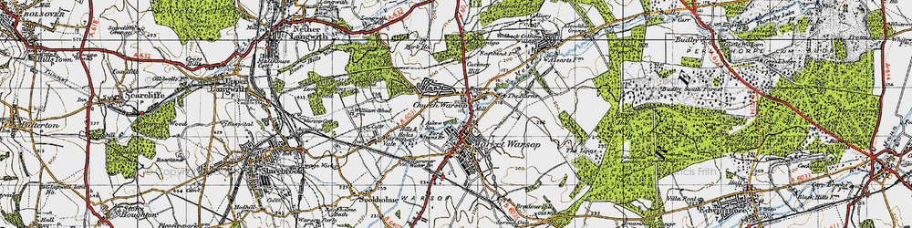 Old map of Church Warsop in 1947