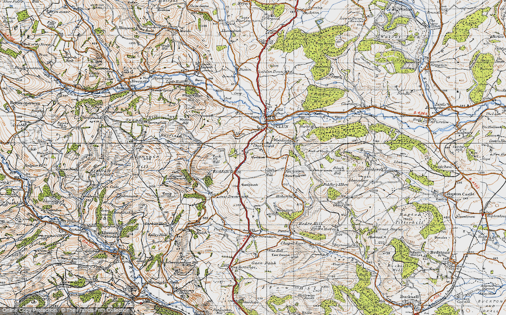 Old Map of Historic Map covering Clun Castle in 1947