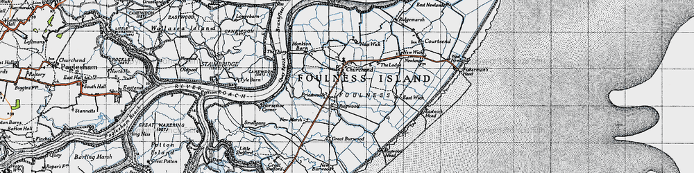 Old map of Foulness Island in 1945
