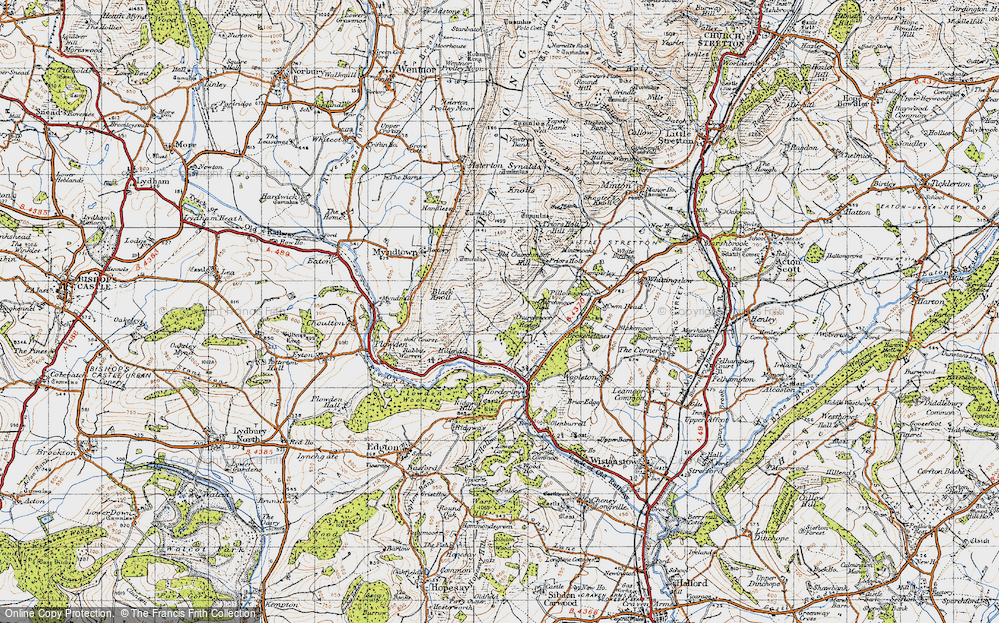 Old Map of Historic Map covering Black Knoll in 1947