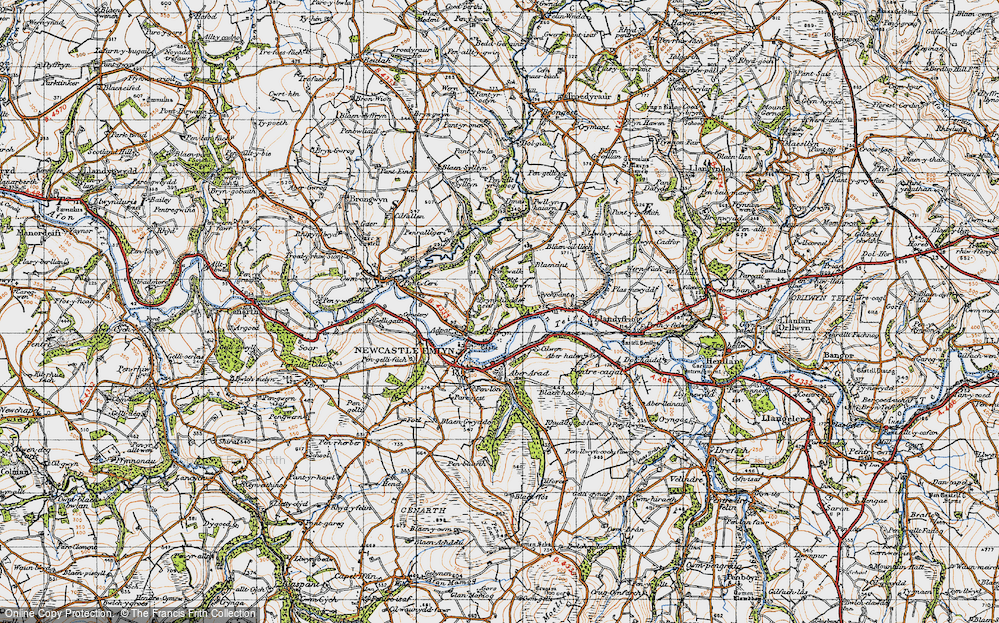 Old Map of Historic Map covering Afon Teifi in 1947