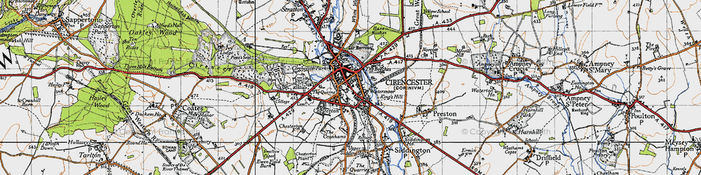 Old map of Cirencester in 1947