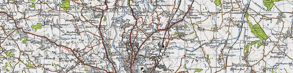 Old map of Claines in 1947