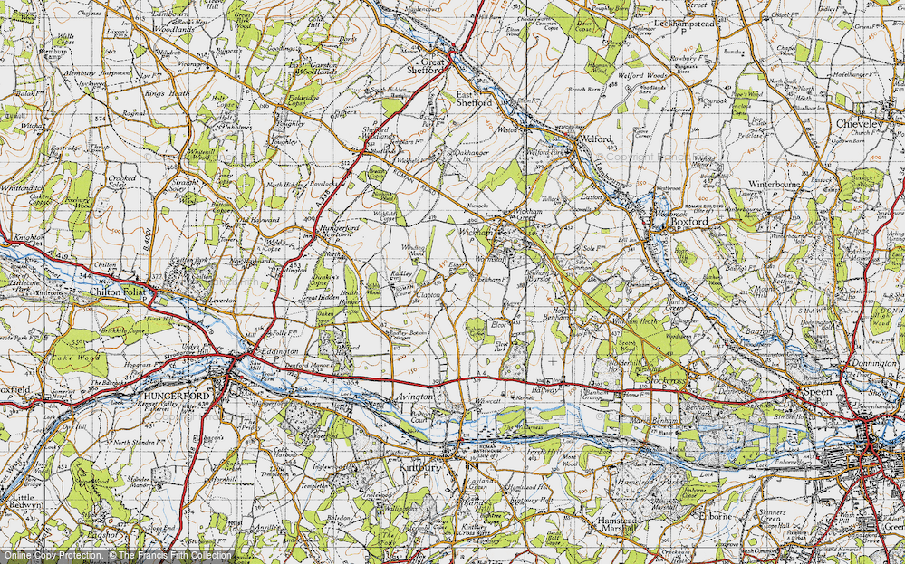 Old Map of Historic Map covering Wickfield Copse in 1945