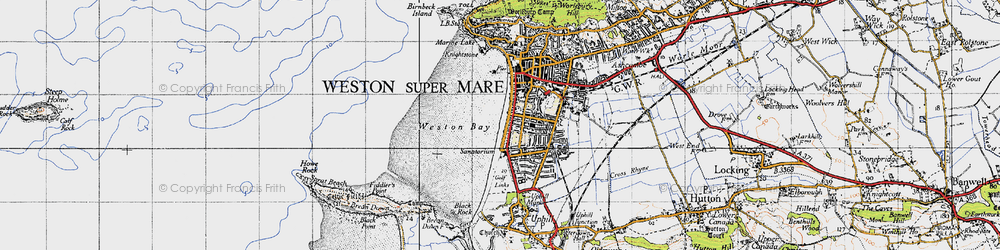 Old map of Weston Bay in 1946