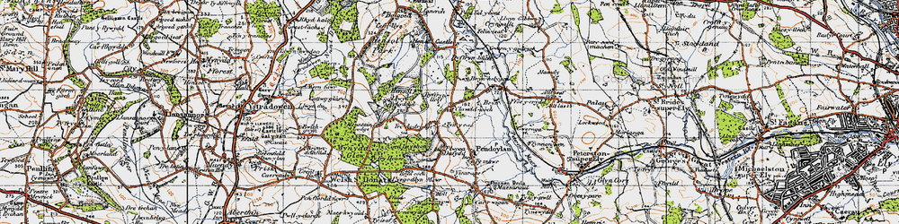 Old map of Brynhelygen in 1947