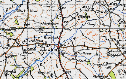 Old map of Clawton in 1946