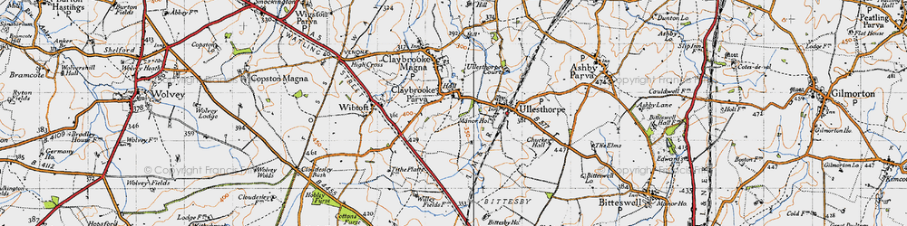 Old map of Claybrooke Parva in 1946