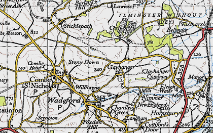 Old map of Clayhanger in 1945