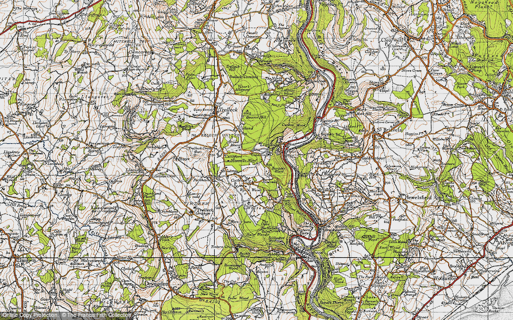 Old Map of Historic Map covering Bargain Wood in 1946