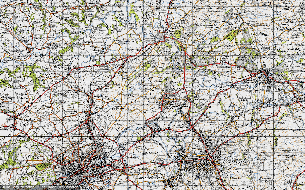 Old Map of Historic Map covering Bowley Hill in 1947