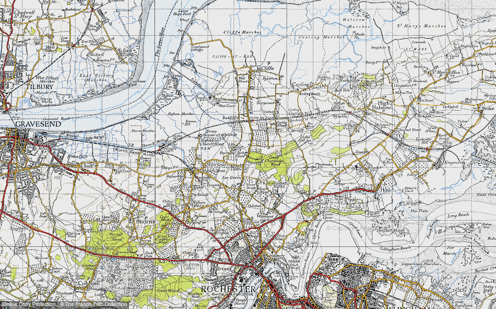 Old Map of Historic Map covering Great Chattenden Wood in 1946