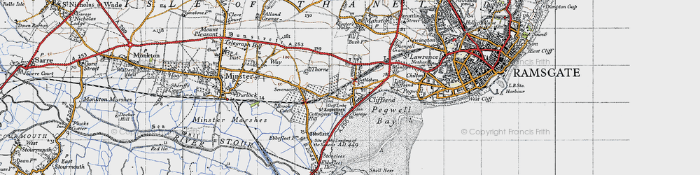 Old map of Pegwell Bay in 1947