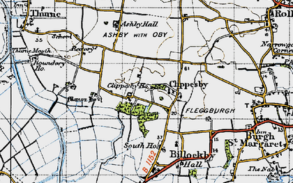 Old map of Clippesby in 1945
