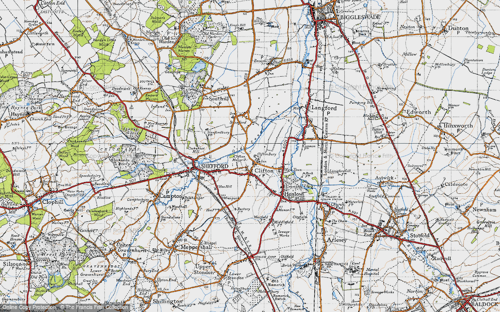 Old Map of Historic Map covering River Ivel Navigation in 1946
