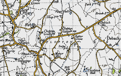 Old map of Debach in 1946