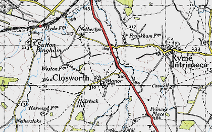 Old map of Closworth in 1945