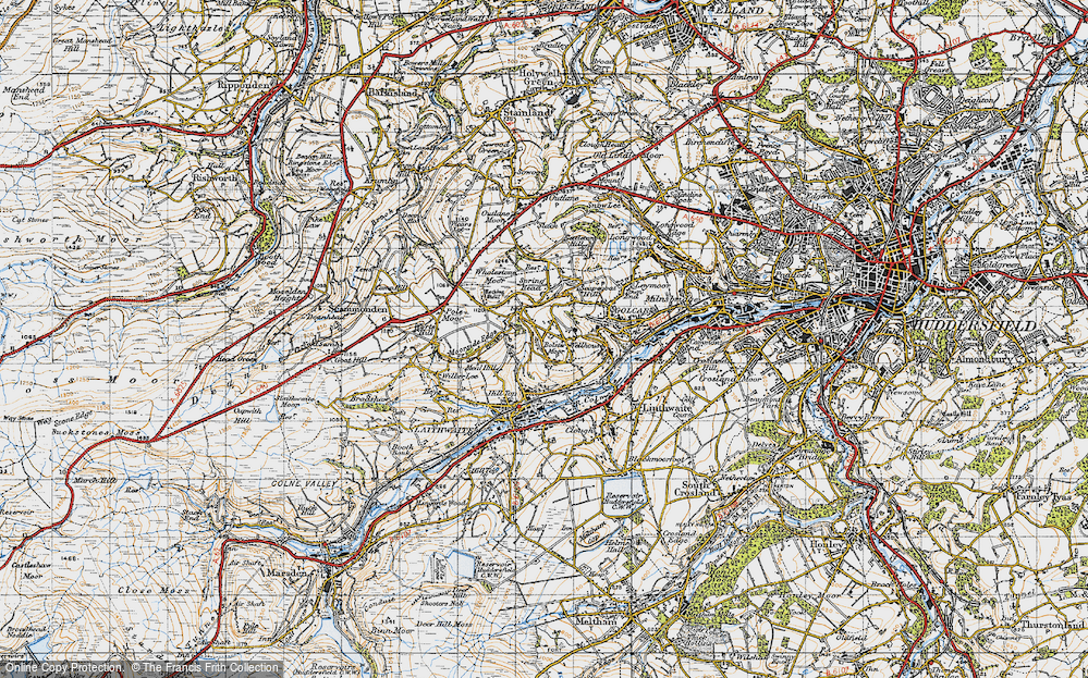 Old Map of Historic Map covering Bolster Moor in 1947
