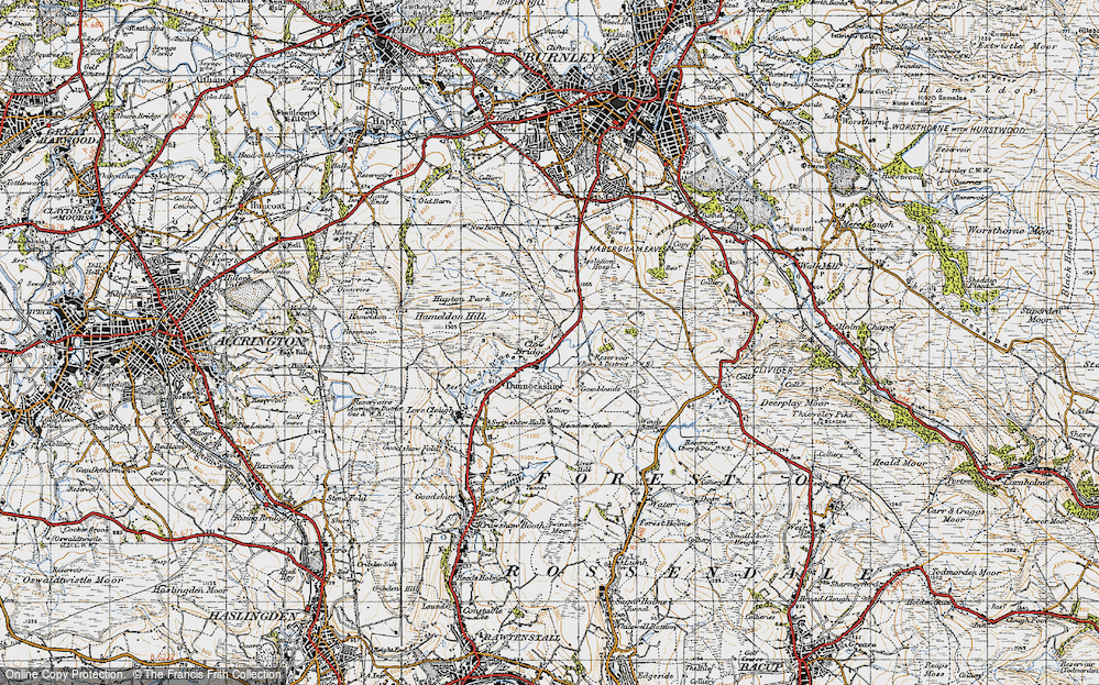 Old Map of Historic Map covering Rossendale Way in 1947