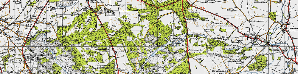Old map of Clumber Park in 1947
