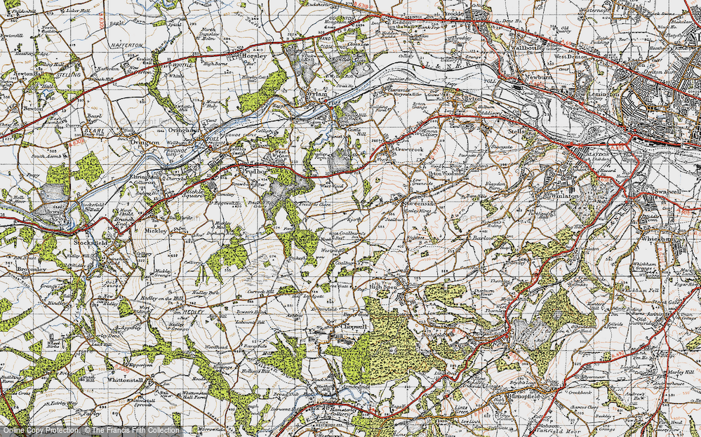 Old Map of Historic Map covering Bradley Fell in 1947
