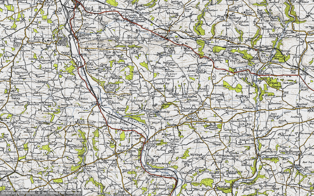 Old Map of Historic Map covering Bickell Cross in 1946