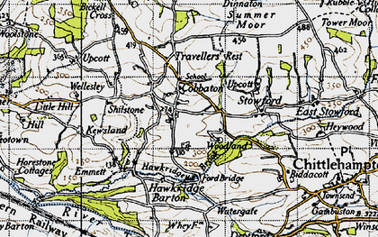Old map of Bickell Cross in 1946