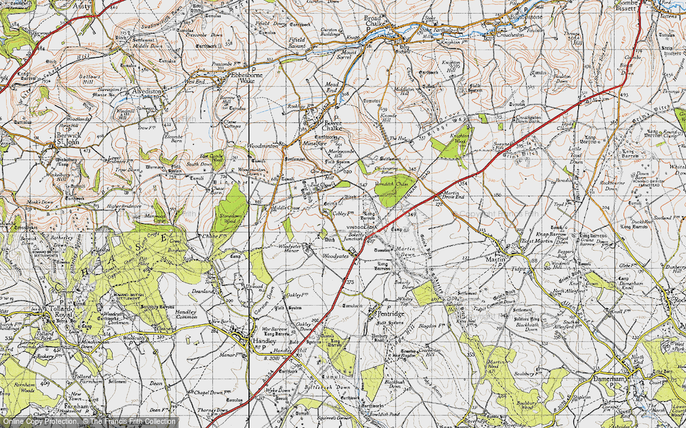 Old Map of Historic Map covering Vernditch Chase in 1940