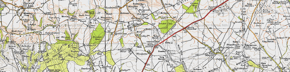 Old map of Vernditch Chase in 1940
