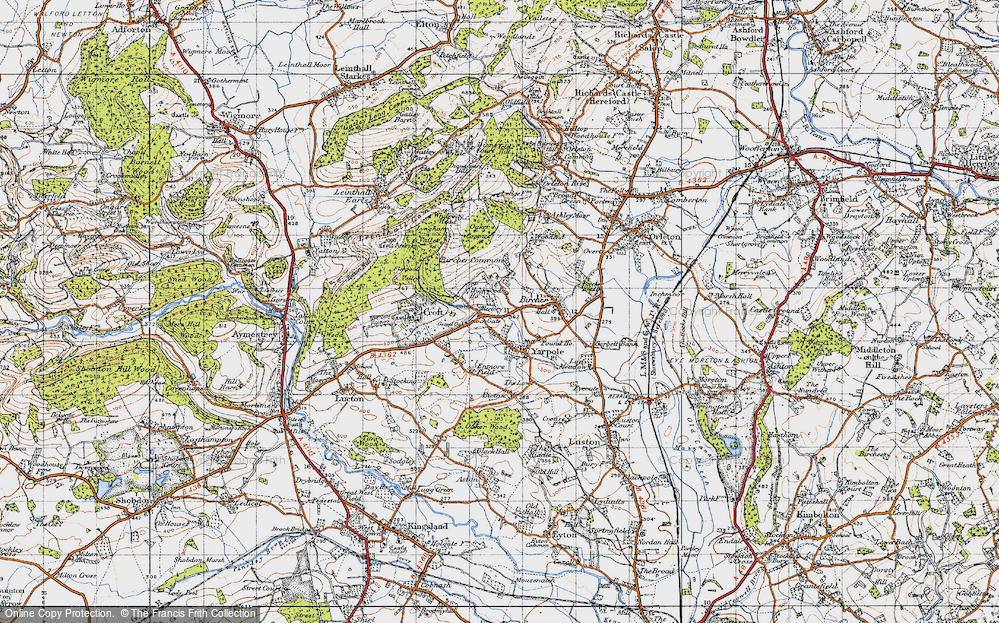 Old Map of Historic Map covering Bircher Common in 1947