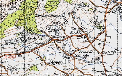 Old map of Bircher Common in 1947