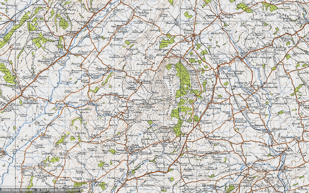 Old Map of Historic Map covering Brown Clee Hill in 1947