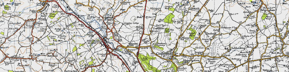 Old map of Coddenham Green in 1946