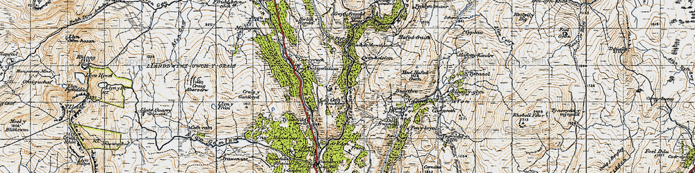 Old map of Afon Serw in 1947