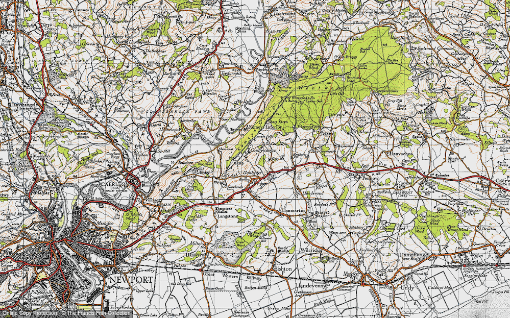 Old Map of Historic Map covering Kemeys Inferior in 1946