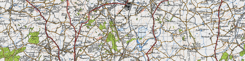 Old map of Cofton Hackett in 1947