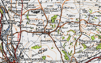 Old map of Coity in 1947