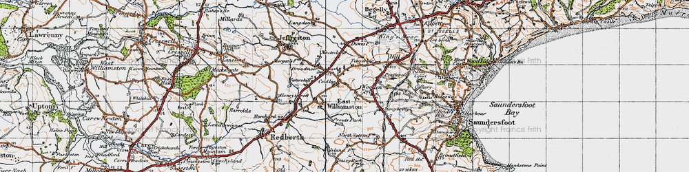 Old map of Cold Inn in 1946