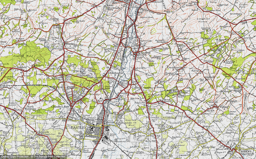 Old Map of Historic Map covering Twyford Moors in 1945