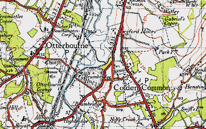 Old map of Colden Common in 1945