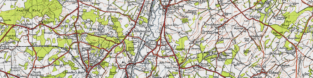Old map of Twyford Moors in 1945