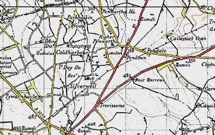 Old map of Four Burrows in 1946