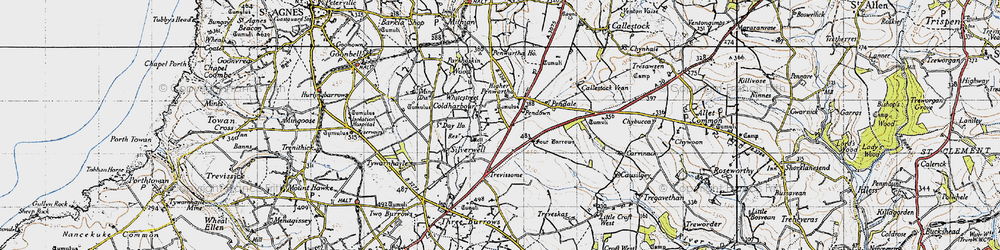 Old map of Four Burrows in 1946