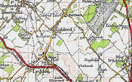 Old map of Coldred in 1947