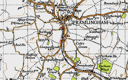 Old map of Parham Ho in 1946