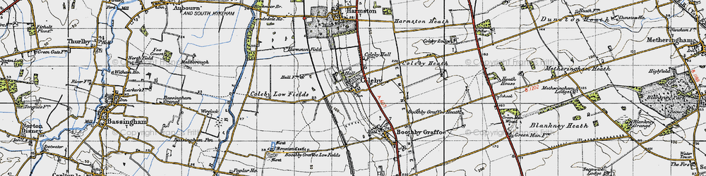 Old map of Boothby Graffoe Low Fields in 1947