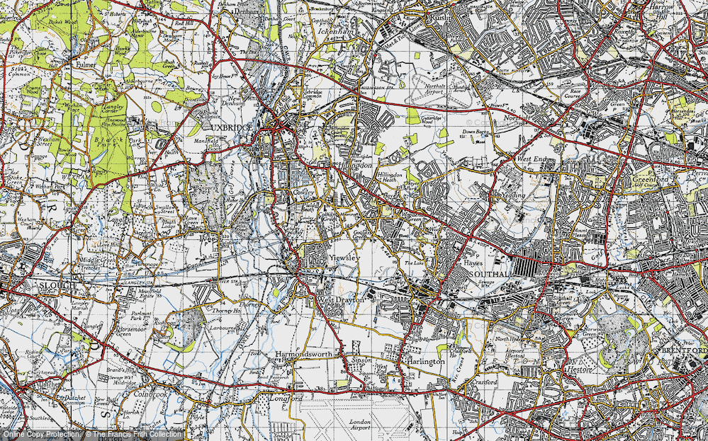 Old Map of Historic Map covering Middlesex in 1945